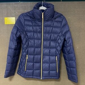MICHAEL Michael Kors Quilted Navy Puffer with Gold Zipper